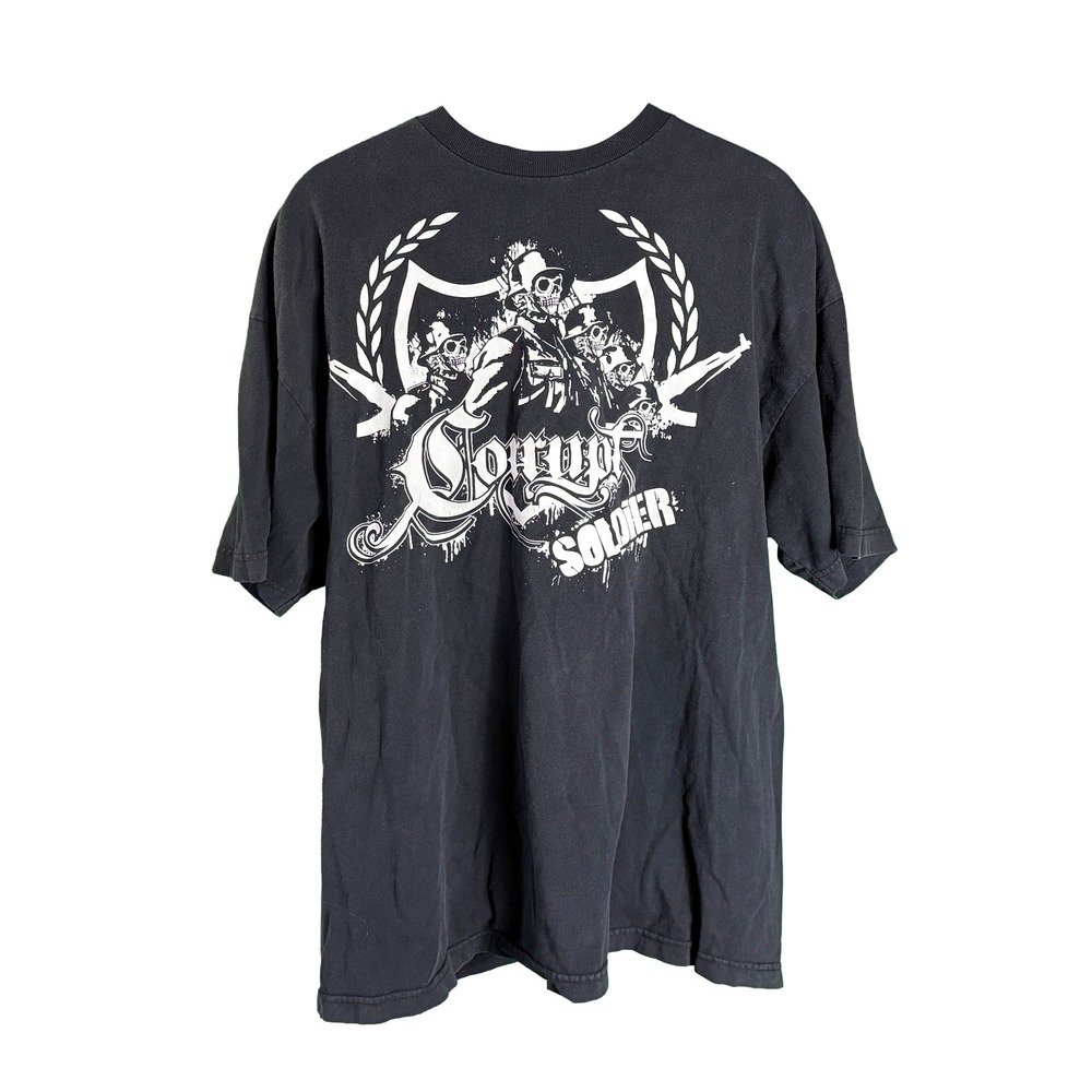 Corrupt Soldier Graphic T-Shirt Mens 2XL Black Skeletal Rifle Streetwear Tee USA